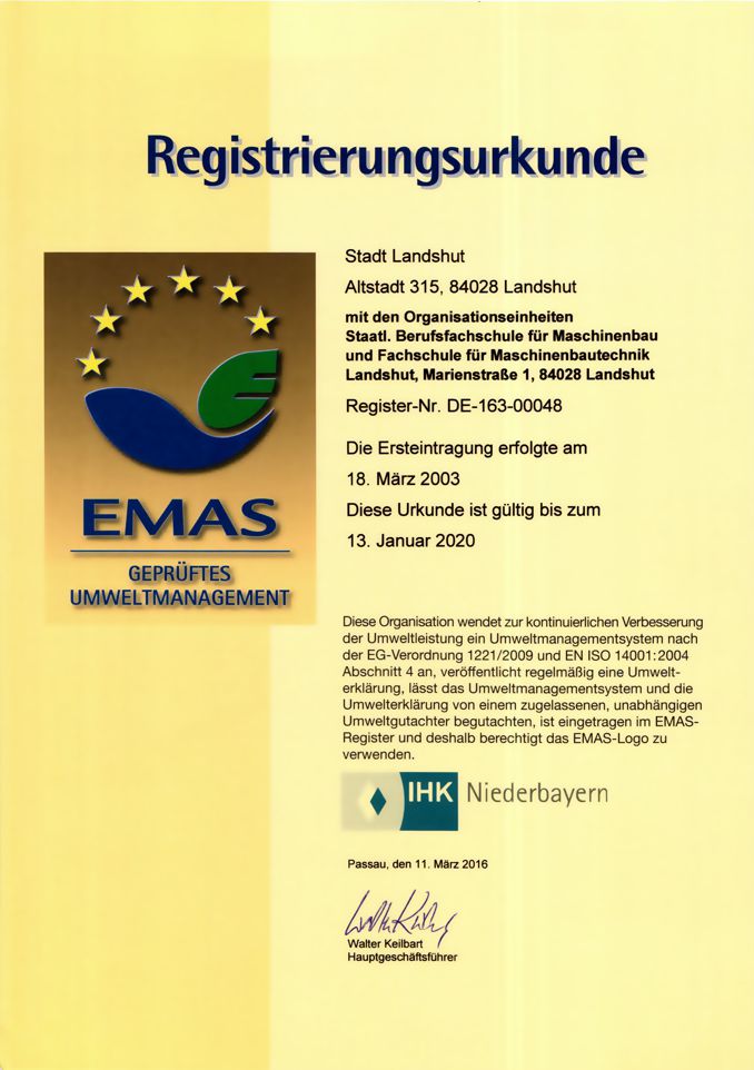 EMAS Registrierungsurkunde